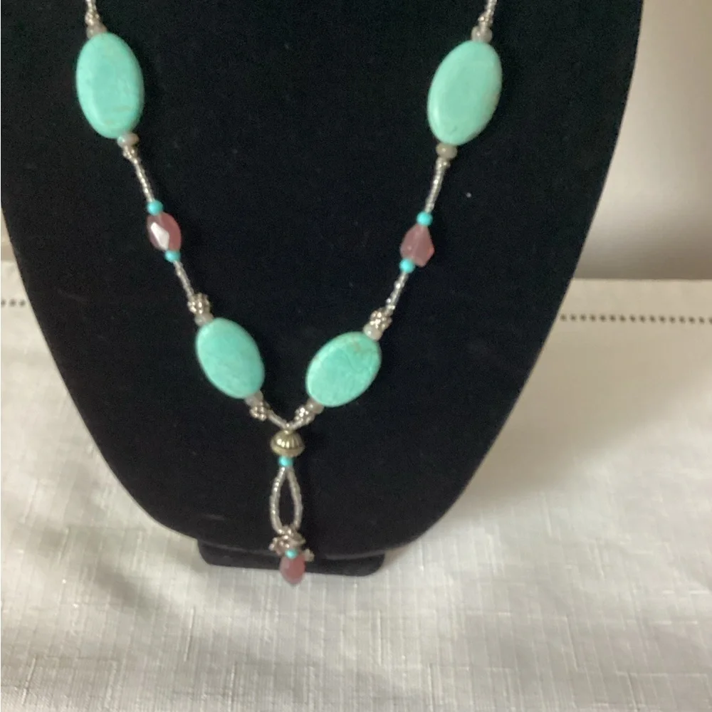 Turquoise Color Silver Tone Necklace